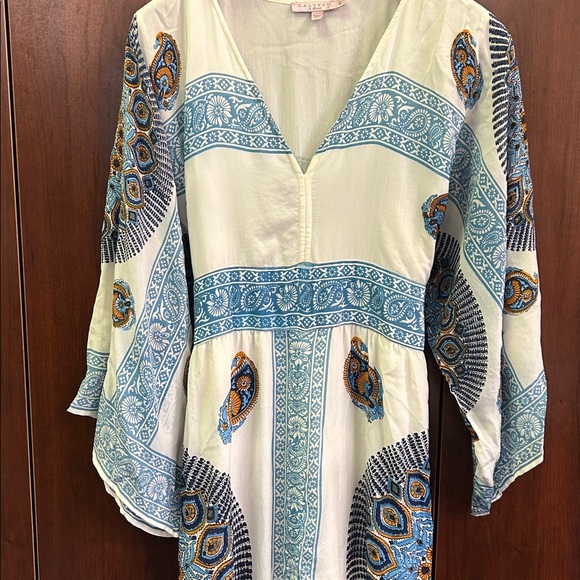 Calypso St. Barth sz S blue and white medallion print silk maxi dress. - Picture 2 of 13